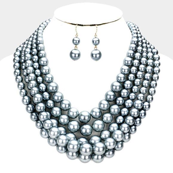 Gray Pearl (faux) Necklace & Earring Set - Picture 1 of 7